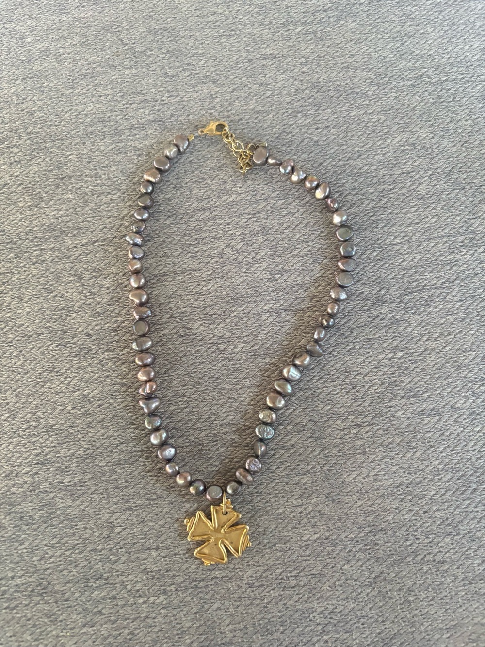 Susan Shaw Grey Freshwater Pearl Necklace with Gold cross Pendant